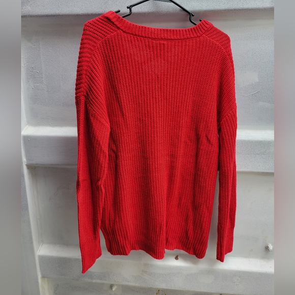 Free for all size xs red knit strappy sweater top v-neck boxy sharkbite hem nwot - Picture 5 of 7